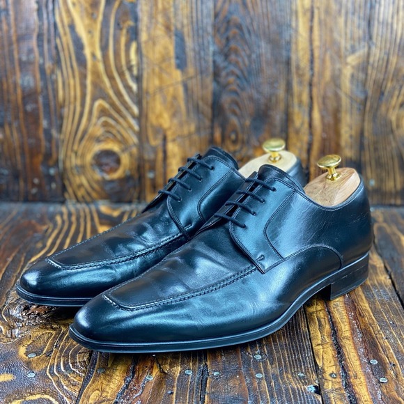 Magnanni for Neiman Marcus 9971 Black Leather Derby Lace Up Shoes Men Size 10 M - Picture 1 of 10
